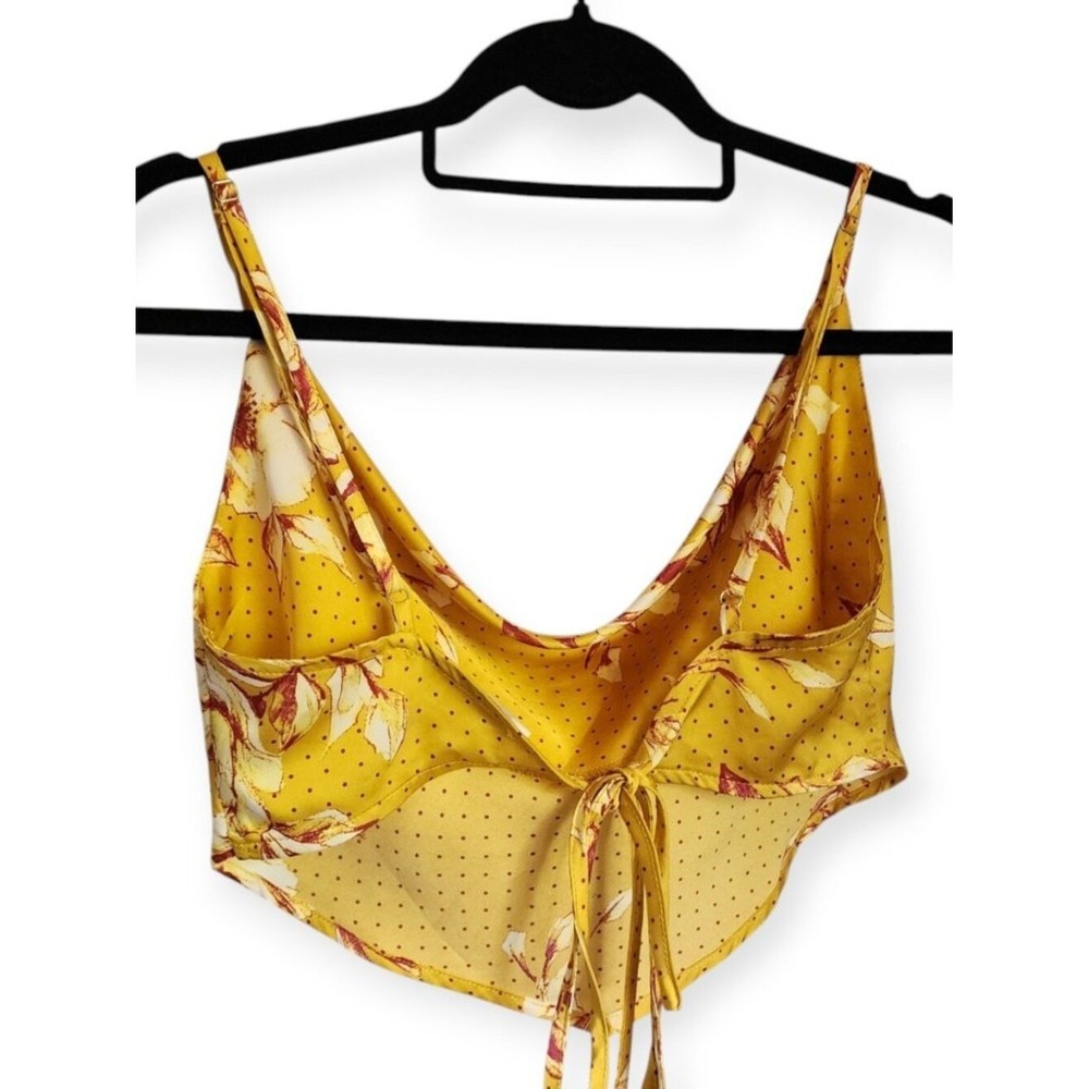Yellow Floral Cowl Neck Tie Back Crop Top Women's Medium